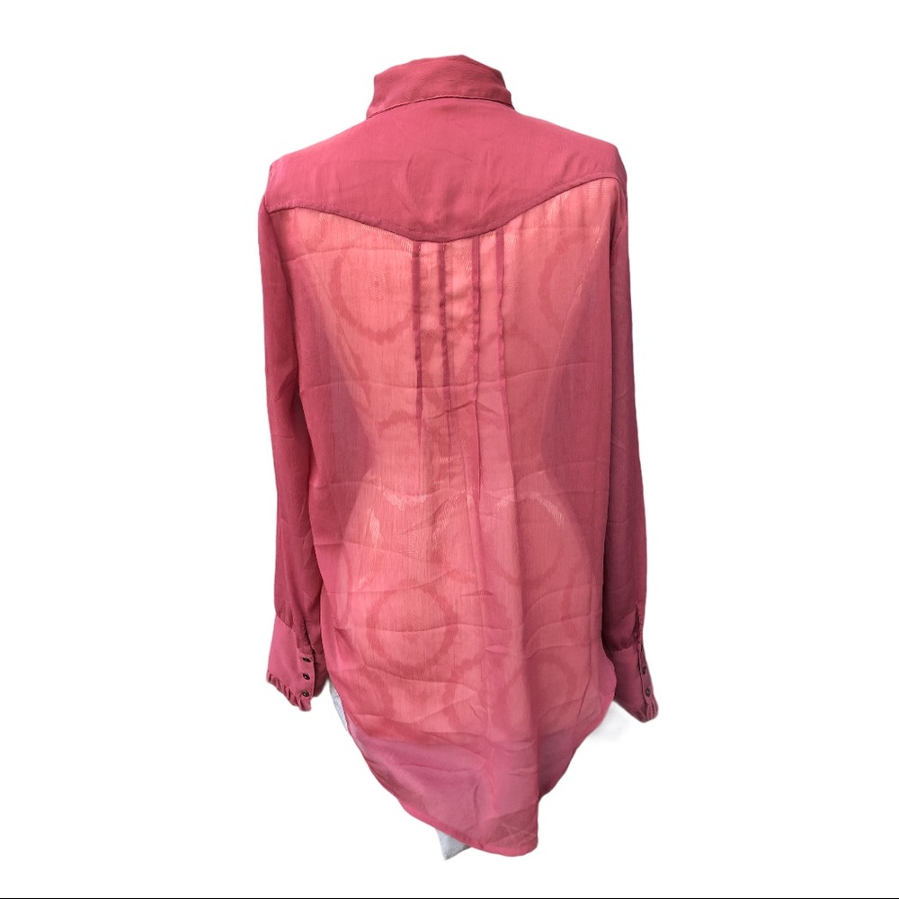 Free People ~ Sheer Button down Ruffle Top - Picture 5 of 9